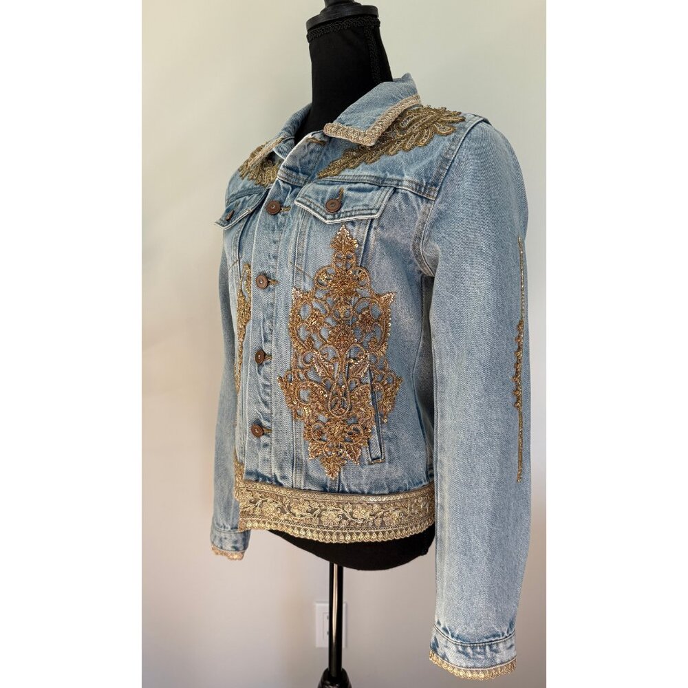 Denim Jacket Hand Embellished with appliqué, sequins, beads and embroidery - Picture 6 of 17